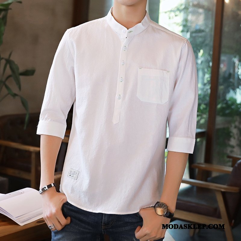 Męskie Koszula Online Nowy Slim Fit Bawełna 2019 Krótki Rękaw Biały
