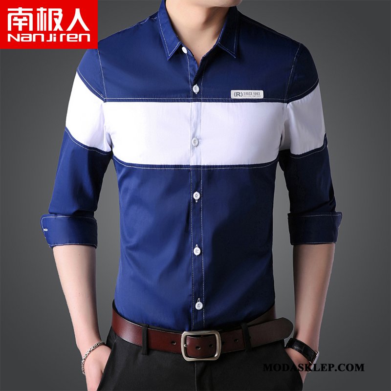 Męskie Koszula Online Slim Fit Męska Biznes Tendencja 2019 Ciemno Niebieski