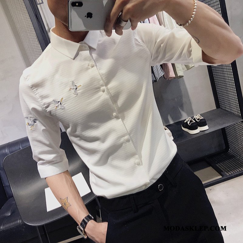Męskie Koszula Online Slim Fit Męska Rękawy Koszula Z Krótkim Rękawem Lato Biały