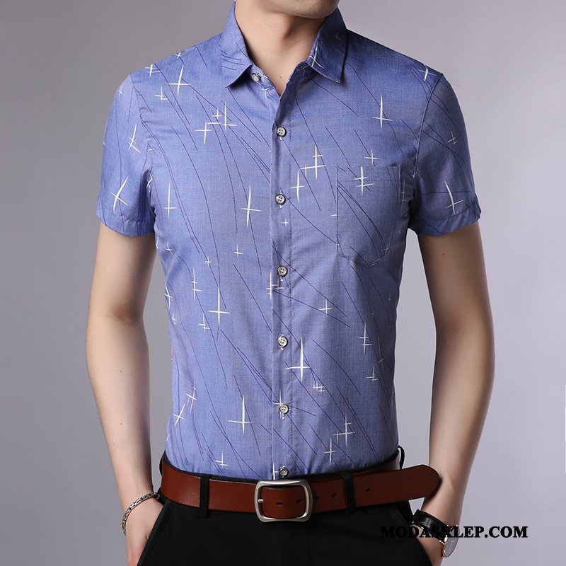 Męskie Koszula Sklep Osobowość Męska Kwiatowa Slim Fit Casual Niebieski