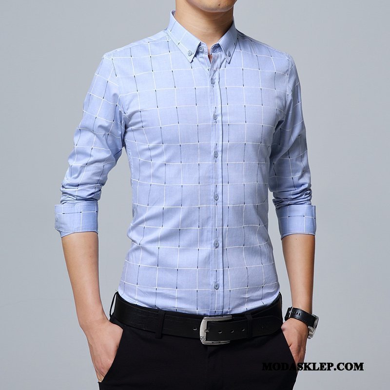Męskie Koszula Sprzedam Slim Fit Nowy Casual Tendencja Męska Jasny Niebieski
