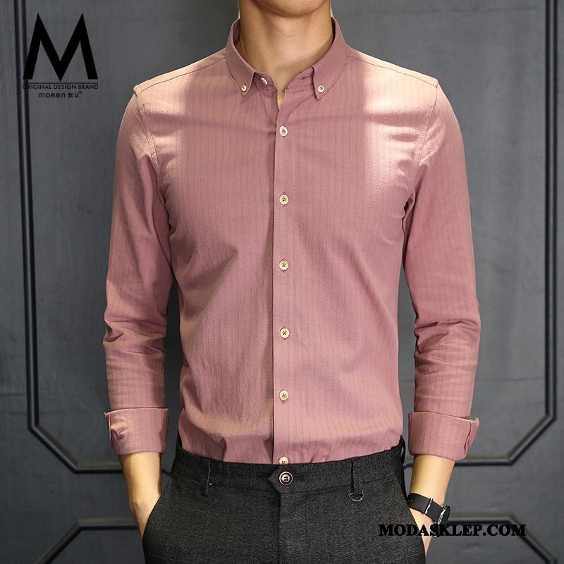 Męskie Koszula Sprzedam W Paski Casual Długi Rękaw Piękny Slim Fit Proszek