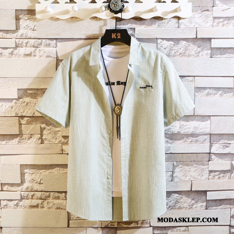 Męskie Koszula Tanie Rękawy Piękny Slim Fit Tendencja Męska Zielony