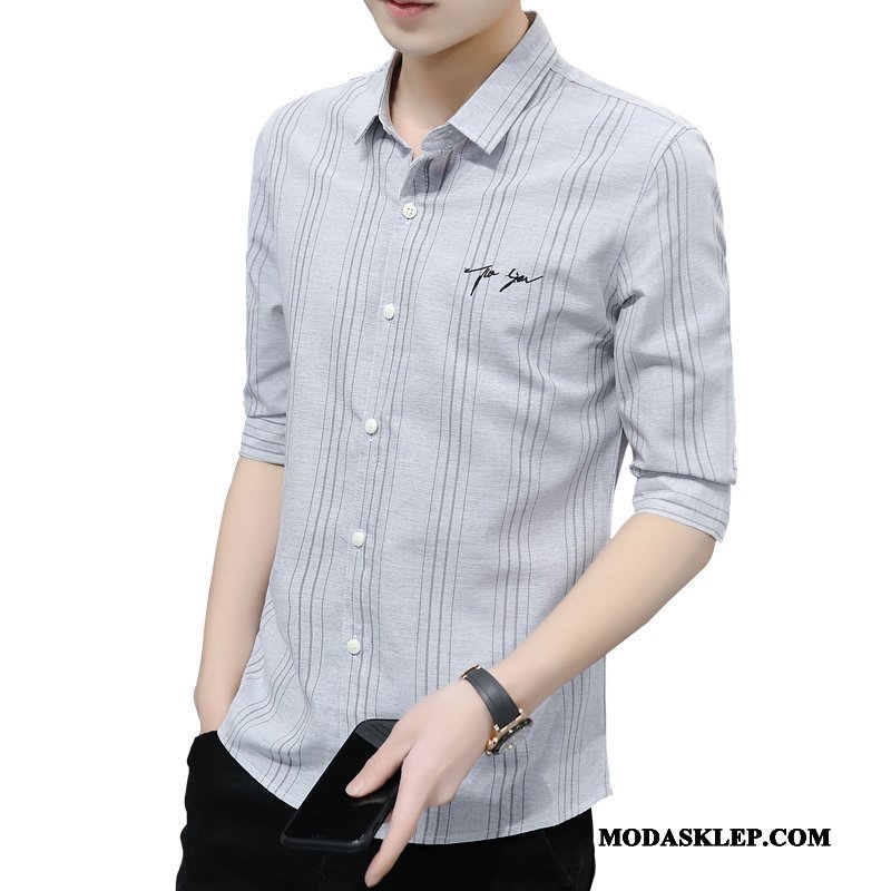 Męskie Koszula Tanie Slim Fit Nowy Tendencja Casual Pół Rękaw Szary