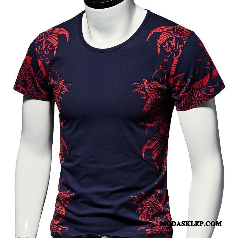 Męskie Koszulki Sprzedam T-shirt Wzór Męska Modna Marka Podkoszulek Granatowy