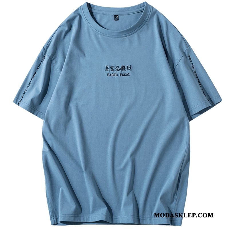 Męskie Koszulki Tanie Casual Nowy T-shirt Krótki Rękaw Szerokie Niebieski