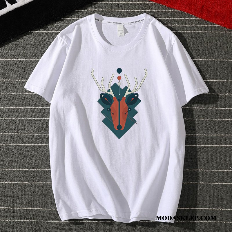 Męskie Koszulki Tanie Lato Krótki Rękaw T-shirt Podkoszulek Młodzież Biały