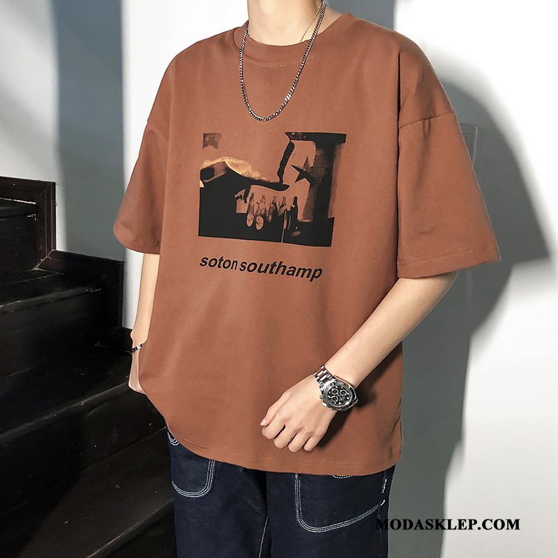 Męskie Koszulki Tanie Półrękaw T-shirt Student Krótki Rękaw Nowy Karmel