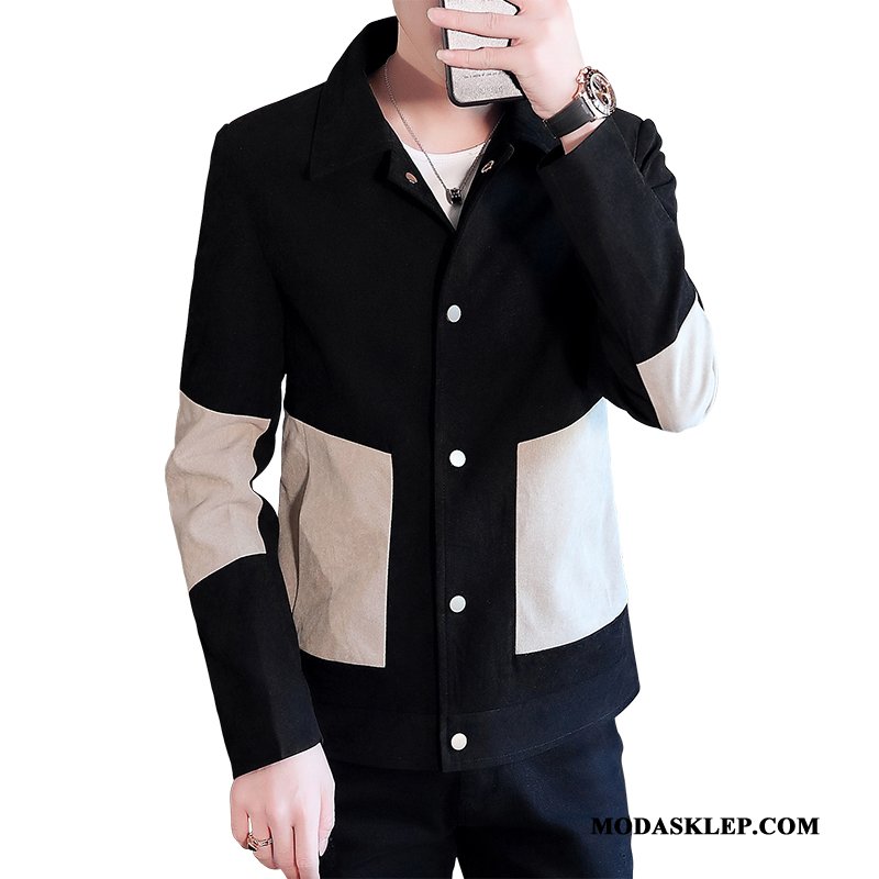 Męskie Kurtki Dyskont Slim Fit Casual Tendencja Męska Piękny Czarny