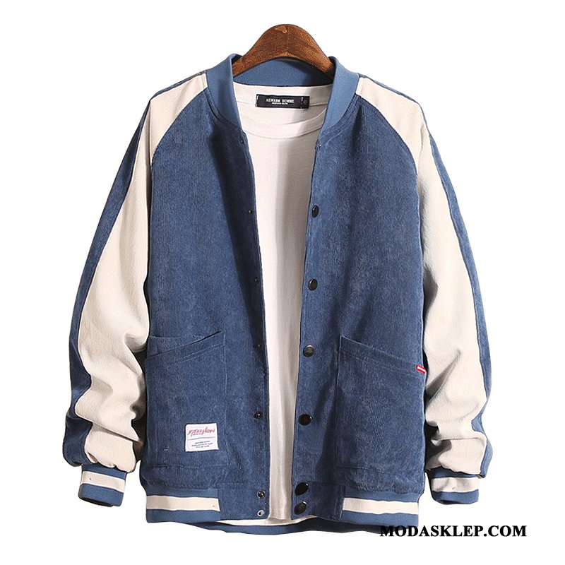Męskie Kurtki Online Baseball Slim Fit Casual Nowy Płaszcz Niebieski