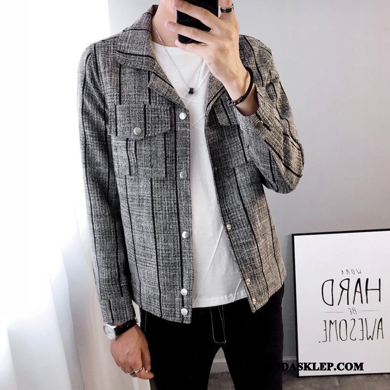 Męskie Kurtki Sprzedam 2019 Nowy Slim Fit Krata Męska Szary