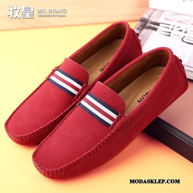 Męskie Mokasyny Kup Miękka Podeszwa Wiosna Nubuku Slip On Skórzane Buty Czerwony