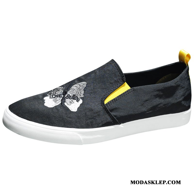 Męskie Mokasyny Online Slip On Dla Kierowców Buty Oddychające Canvas Czarny