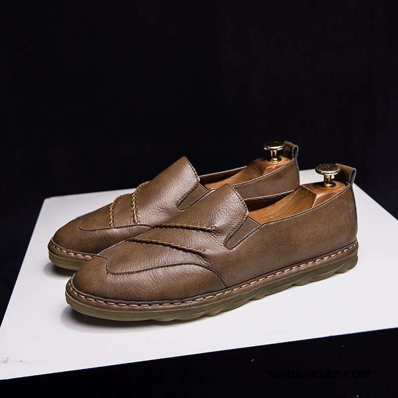 Męskie Mokasyny Sprzedam Skórzane Buty Brytyjski Tendencja Lato Slip On Brązowy