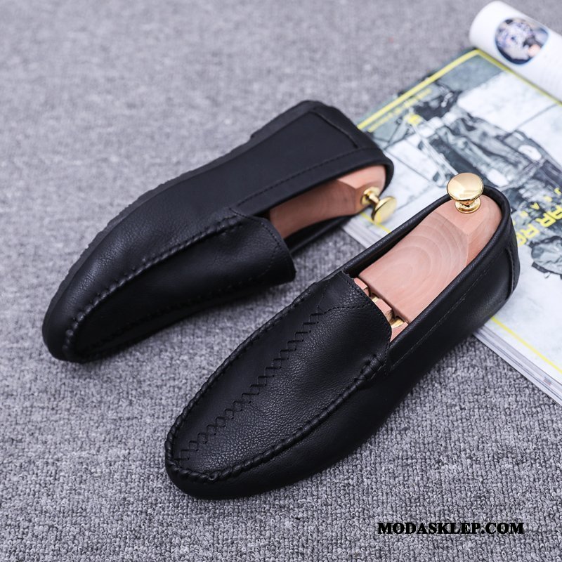 Męskie Mokasyny Tanie Męska Skórzane Buty Casual Buty Żeglarskie Slip On Czarny