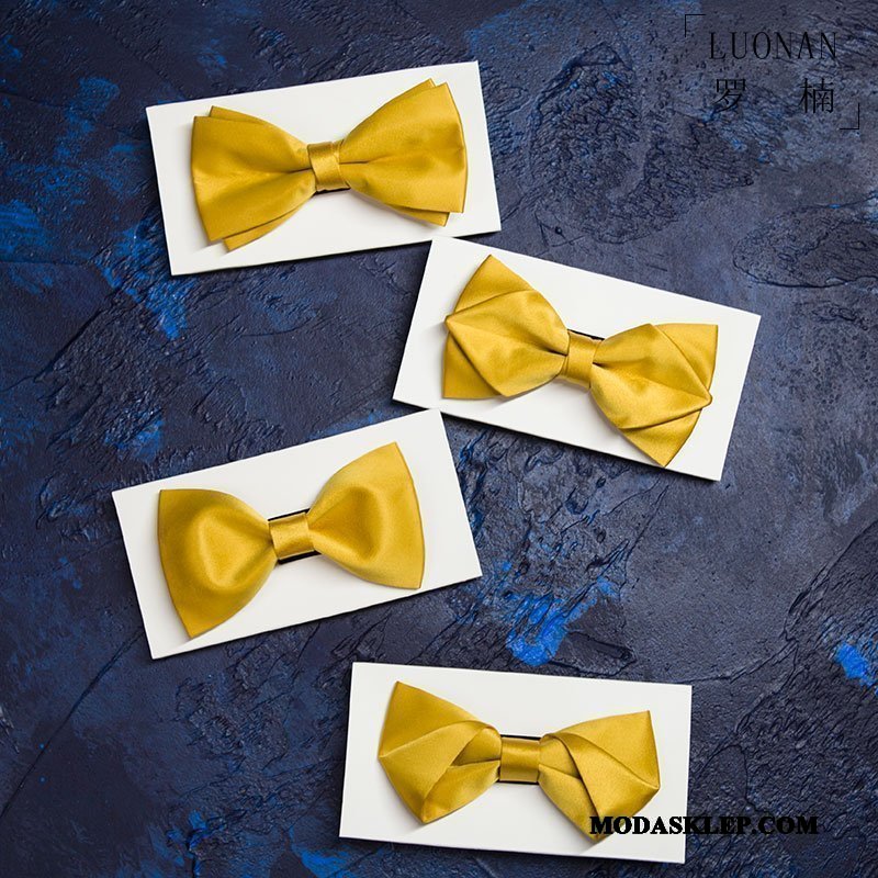 Męskie Muszka Oferta Groomsmen Męska Ślubna Gospodarz Kołnierz Kwiatowy Złoty Żółty