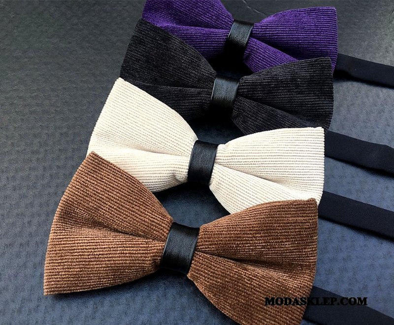 Męskie Muszka Sprzedam Aksamit Groomsmen Brytyjski Pan Młody Męska Kawowy