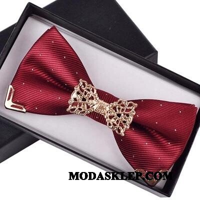 Męskie Muszka Sprzedam Męska Krawat Pan Młody Groomsmen Ślubna Złoty Czerwony