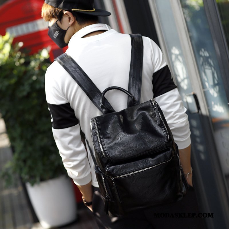 Męskie Plecak Oferta Prawdziwa Skóra Moda Trendy Student Wielki Czarny