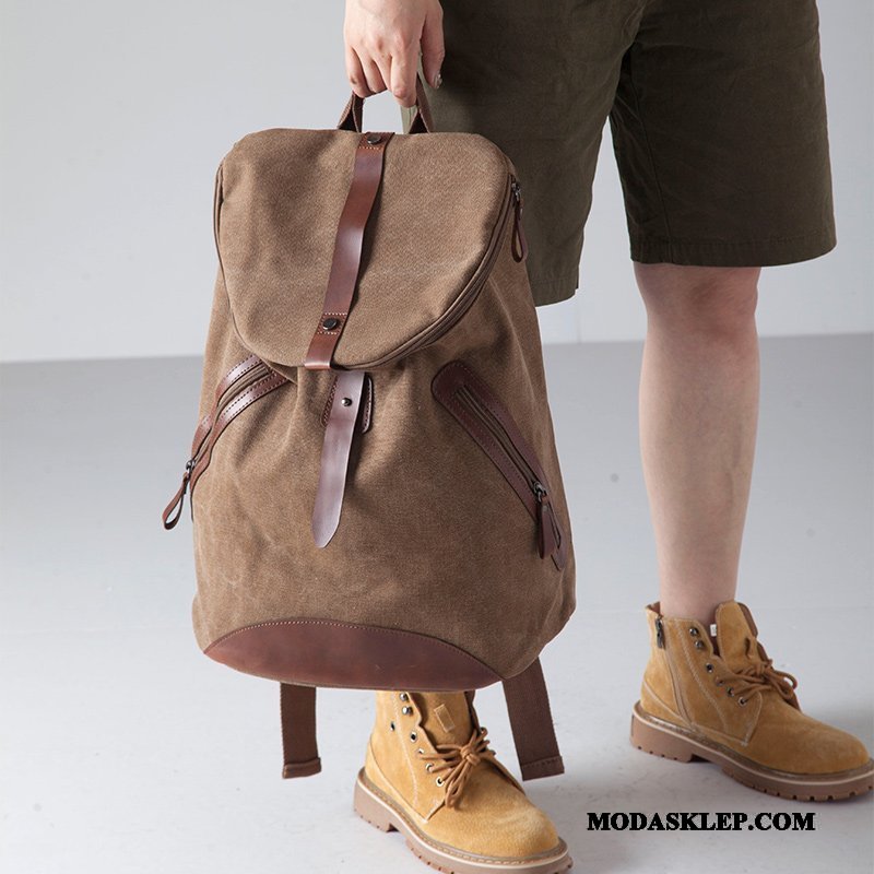 Męskie Plecak Oferta Student Casual Moda Płótno Tornister Szkolny Brązowy