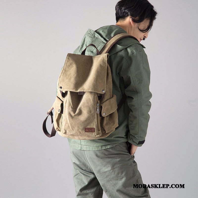 Męskie Plecak Sklep Casual Trendy Tornister Szkolny Torba Na Komputer Podróż Khaki