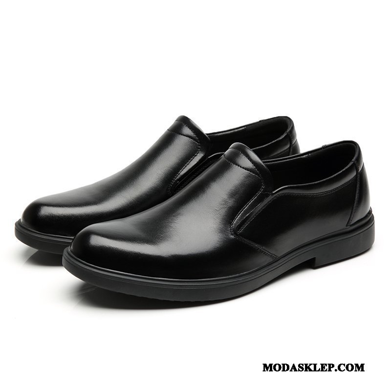 Męskie Półbuty Wizytowe Sklep Brytyjski Slip On Prawdziwa Skóra 2019 Tendencja Czarny