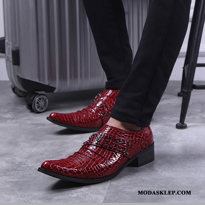 Męskie Półbuty Wizytowe Sklep Casual Zwiększ Skórzane Buty Buty Ślubne Szpiczaste Czerwony