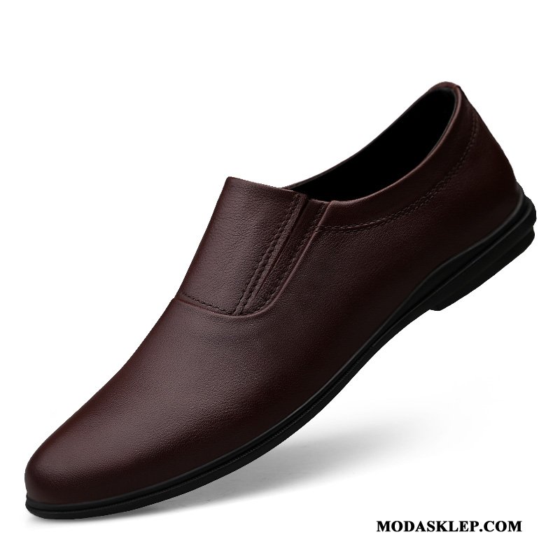 Męskie Półbuty Wizytowe Sklep Slip On Prawdziwa Skóra Buty Żeglarskie Tendencja Wiosna Brązowy