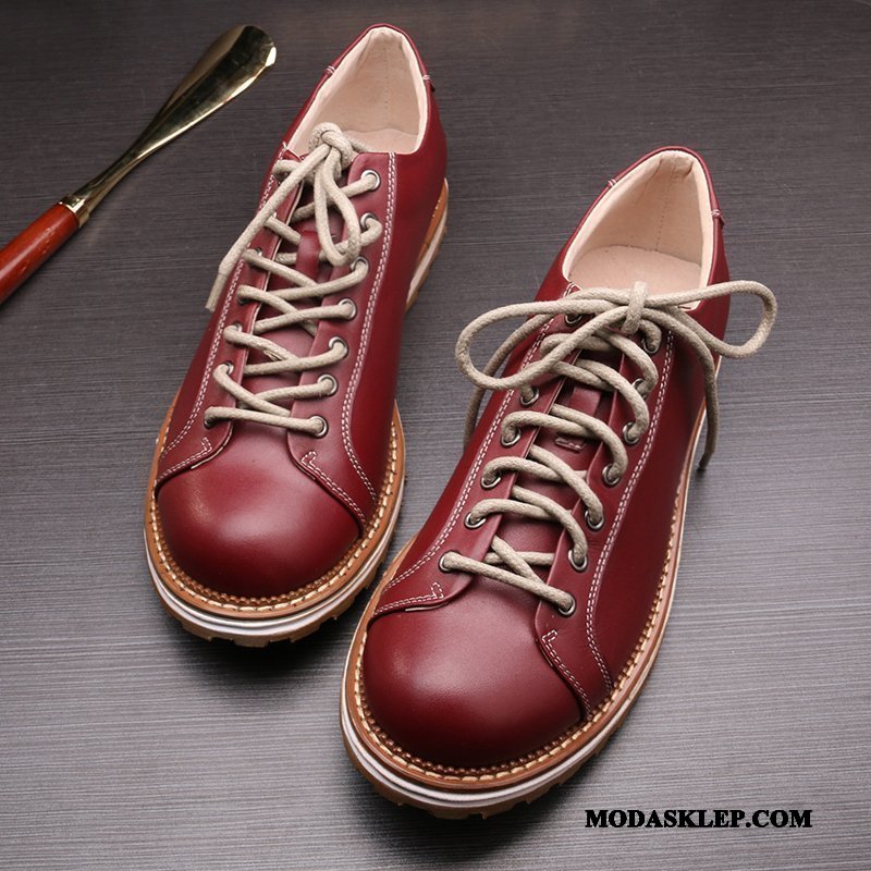 Męskie Półbuty Wizytowe Sprzedam Vintage Brytyjski Buty Robocze Buty Na Platformie Prawdziwa Skóra Czerwony