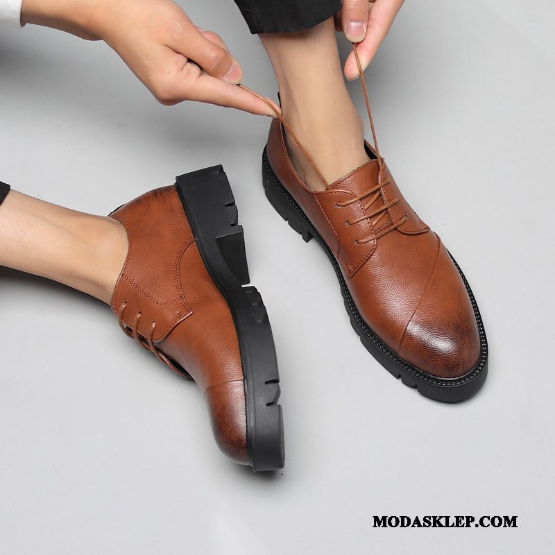 Męskie Półbuty Wizytowe Tanie Buty Ślubne Casual Młodzież Skórzane Buty Tendencja Brązowy