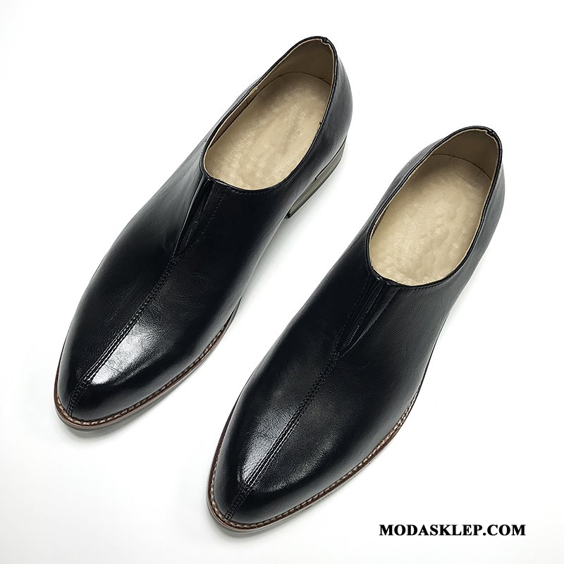 Męskie Półbuty Wizytowe Tanie Casual Brytyjski Slip On Moda Skórzane Buty Czarny