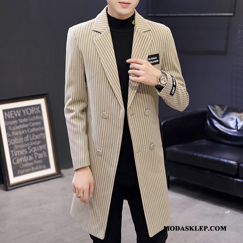 Męskie Płaszcze Oferta Zima Prochowiec Długie Casual Tendencja Khaki