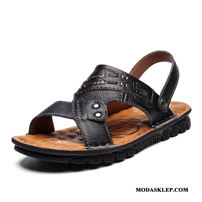 Męskie Sandały Sklep Lato Tendencja Męska Outdoor Prawdziwa Skóra Czarny