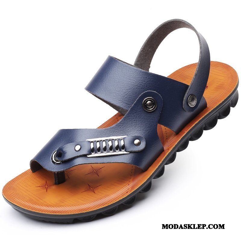 Męskie Sandały Sprzedam Slip On 2019 Prawdziwa Skóra Męska Duży Rozmiar Niebieski