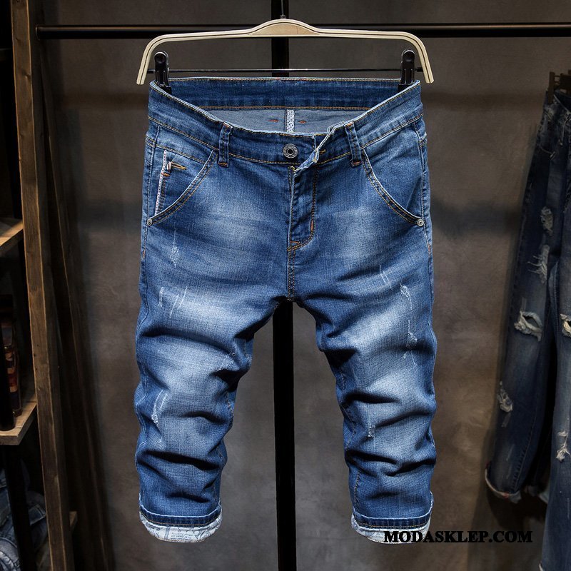 Męskie Spodenki Sklep Slim Fit Dżinsy Casualowe Spodnie Lato Szorty Niebieski