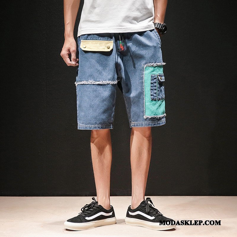Męskie Spodenki Tanie Duży Rozmiar Szorty Vintage Casual Cargo Niebieski