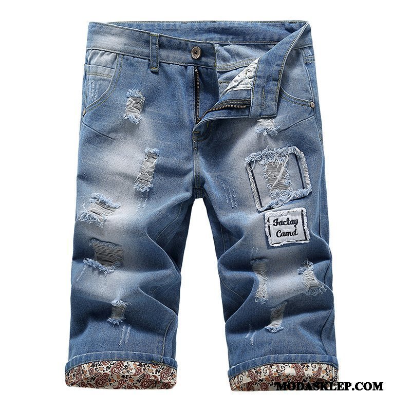 Męskie Spodenki Tanie Spodnie Cienkie Szerokie Slim Fit Szorty Niebieski