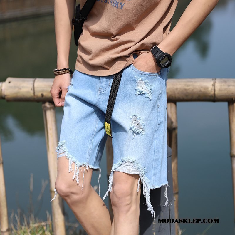 Męskie Spodenki Tanie Spodnie Nowy Szorty Slim Fit Denim Niebieski Jasny