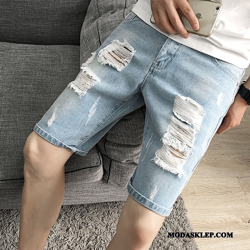 Męskie Spodenki Tanie Tendencja Denim Wiosna Męska Szerokie Jasny Niebieski