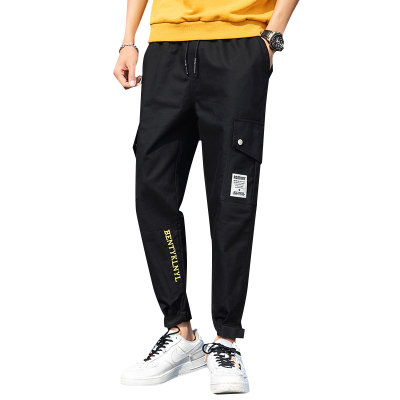 Męskie Spodnie Cargo Kup Casual Wiosna Szerokie Sportowe Cienkie Czarny