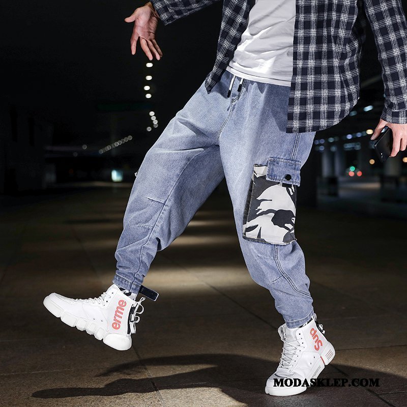 Męskie Spodnie Cargo Kup Szerokie Dżinsy Tendencja Męska Slim Fit Kamuflaż Niebieski