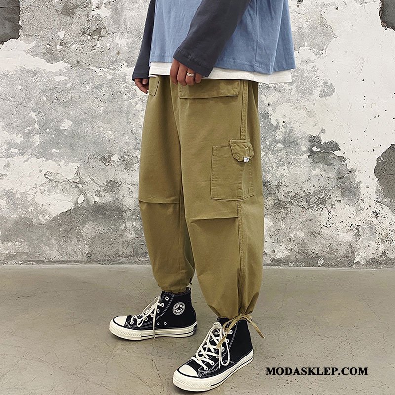Męskie Spodnie Cargo Online Gruba Modna Marka Proste Slim Fit Lato Khaki Zielony