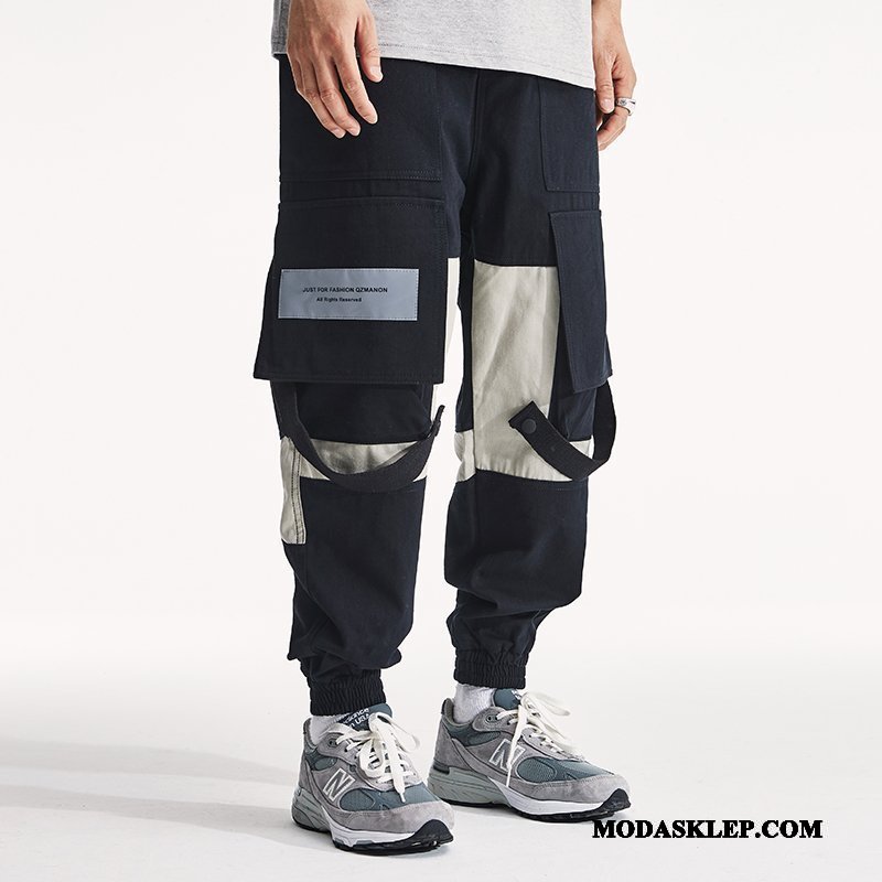 Męskie Spodnie Cargo Online Harlan Casualowe Spodnie Szycie Slim Fit Lato Czarny