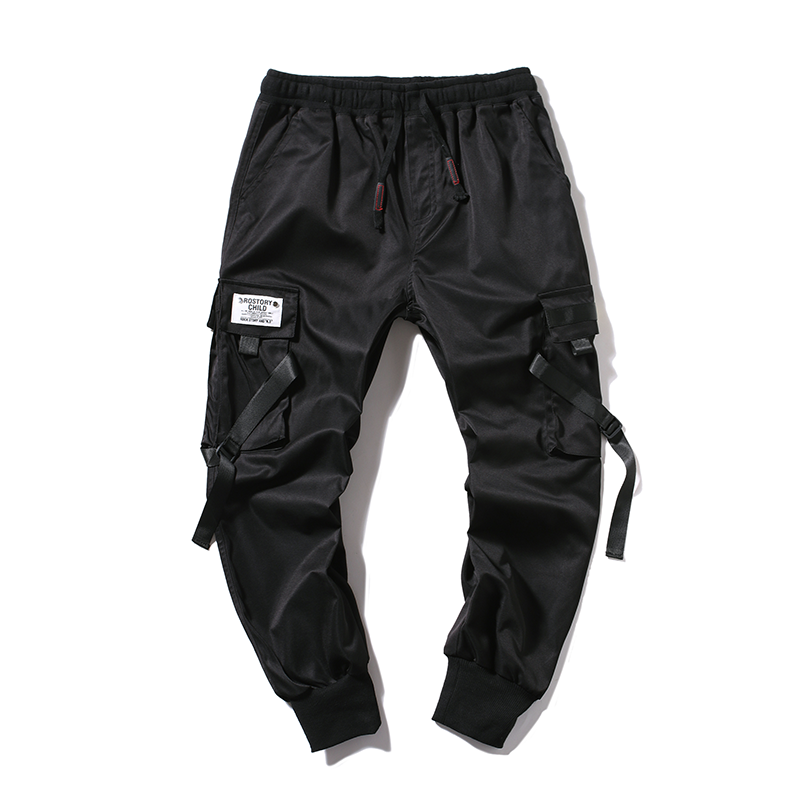 Męskie Spodnie Cargo Online Lato Slim Fit Szerokie Wiosna Casual Czarny