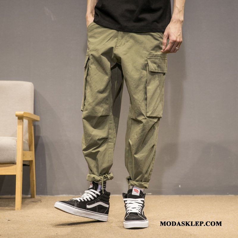 Męskie Spodnie Cargo Online Wiosna Szerokie Slim Fit Sportowe Modna Marka Zielony