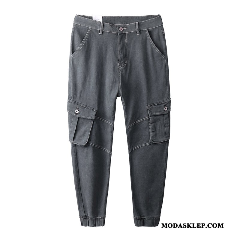 Męskie Spodnie Cargo Sklep Slim Fit Tendencja Dżinsy Casual Męska Szary Czerwony
