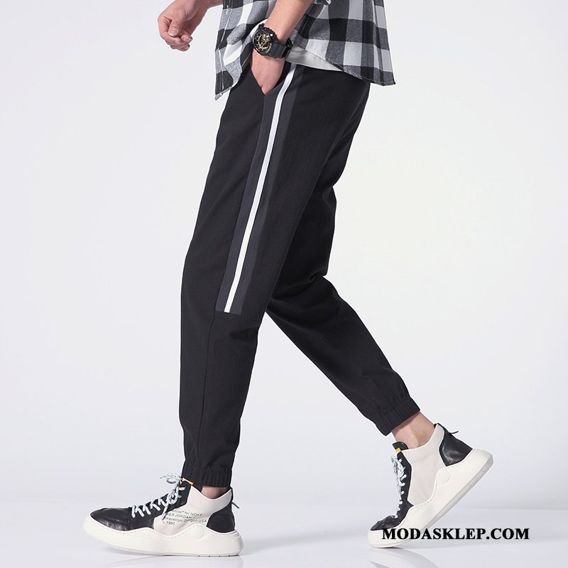 Męskie Spodnie Oferta Casualowe Spodnie Slim Fit Mały Student Bawełna Czarny