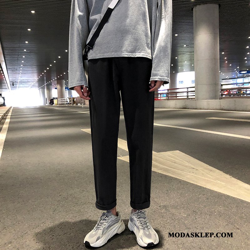 Męskie Spodnie Sklep Cienkie Slim Fit Garnitur Lato Proste Czarny
