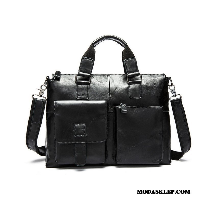 Męskie Torebki Tanie Vintage Trendy Prawdziwa Skóra Torba Messenger Brytyjski Czarny